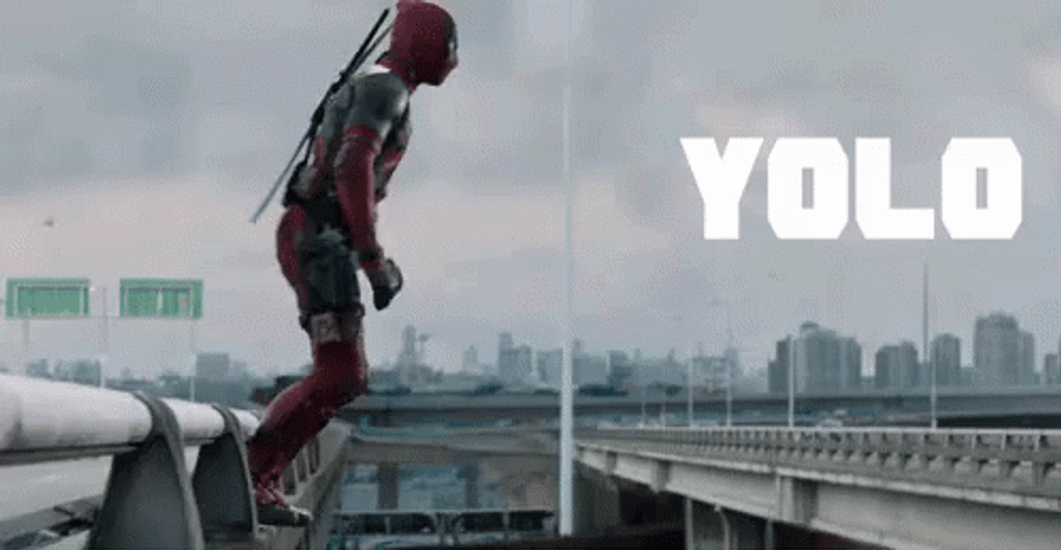 Yolo Deadpool Jumping On Bridge GIF