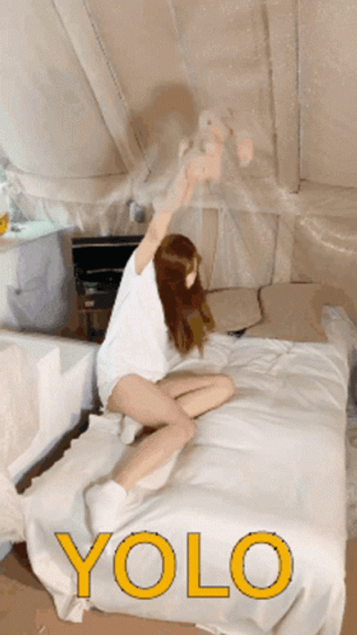 Yolo Woman Raising Teddy Bear GIF