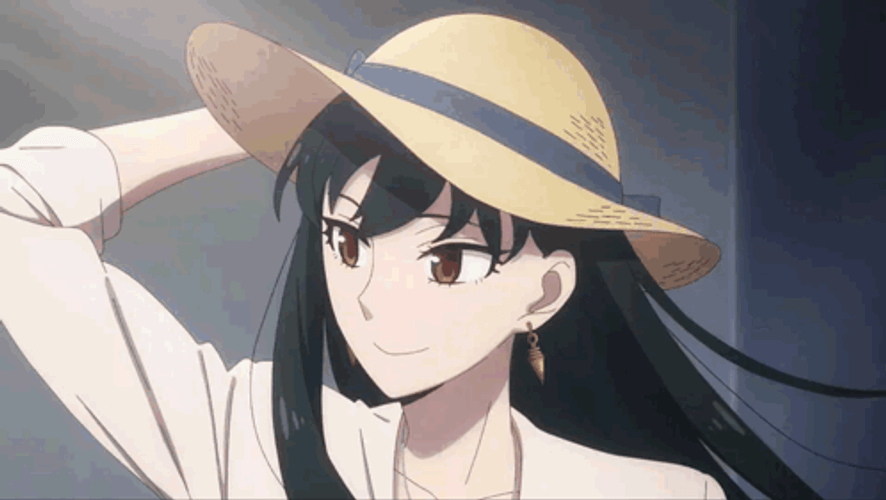 Yor Forger Windy Holding Hat GIF