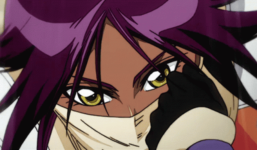 Yoruichi Bleach Anime Face Reveal Talking Wind Hair GIF
