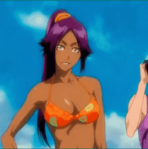 Yoruichi Shihōin Beach Sexy Swimsuit Bleach Anime GIF