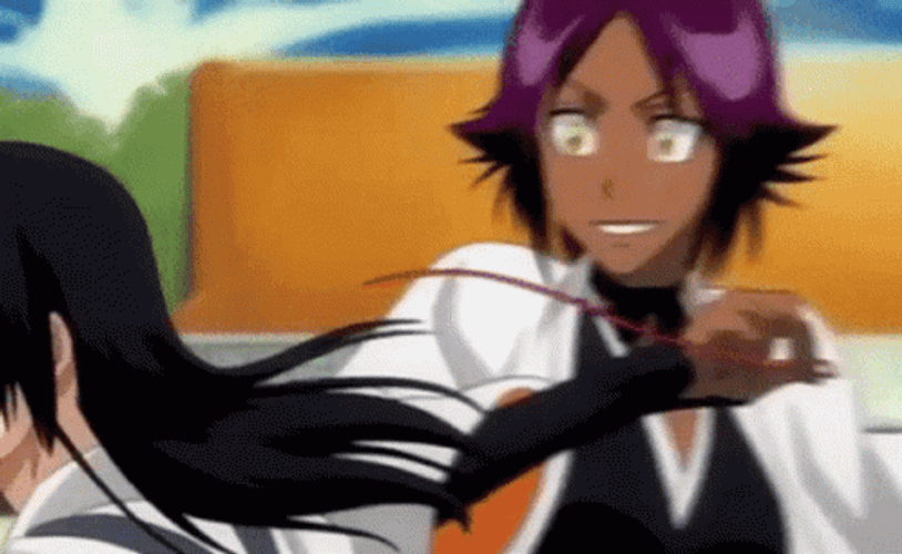 Yoruichi Teasing Young Byakuya Ribbon Bleach Anime GIF