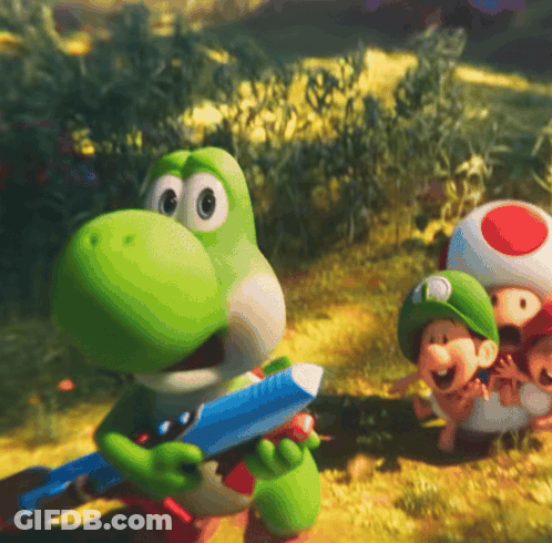 Yoshi Holding Blue Object GIF
