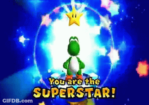 Yoshi Is Standing In Front Of A Star And Says You Are The Superstar ! GIF