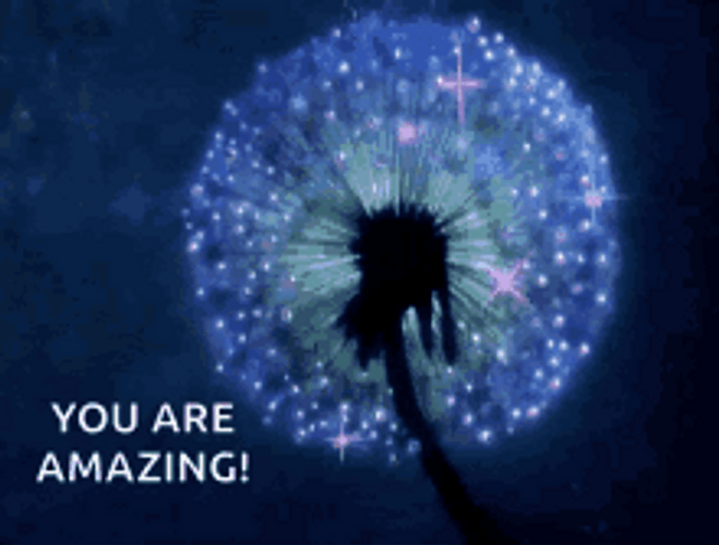 You Are Amazing Sparkling Blue Dandelion GIF