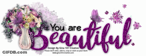 You Are Beautiful Sign With Purple Flowers GIF