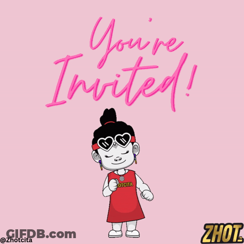 You're Invited Cartoon Girl Pink Background GIF
