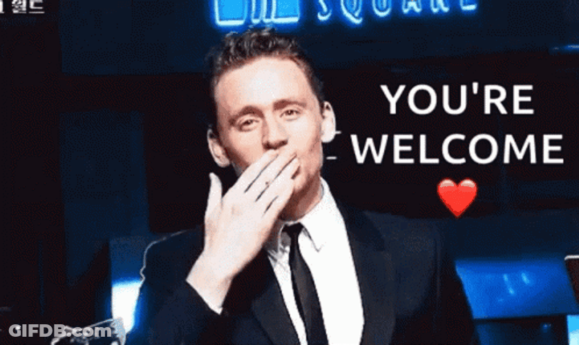 You're Welcome Tom Hiddleston GIF