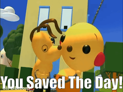 You Saved The Day Cartoon Characters Kissing GIF
