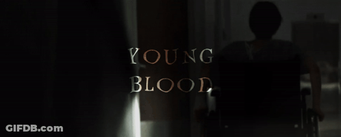 Young Blood In Gold Letters On Dark Background GIF