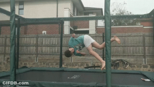 Young Boy Doing Trampoline Trick Saying Lee GIF