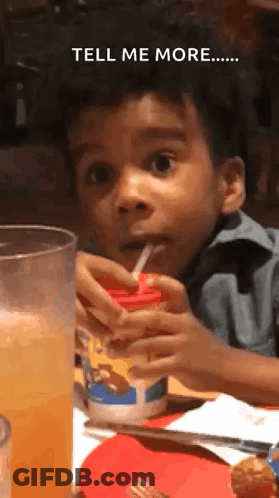 Young Boy Drinking Through Straw Tell Me More GIF