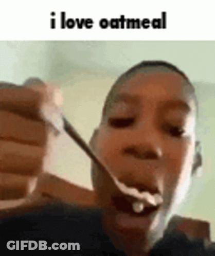Young Boy Eating Oatmeal Saying I Love Oatmeal GIF