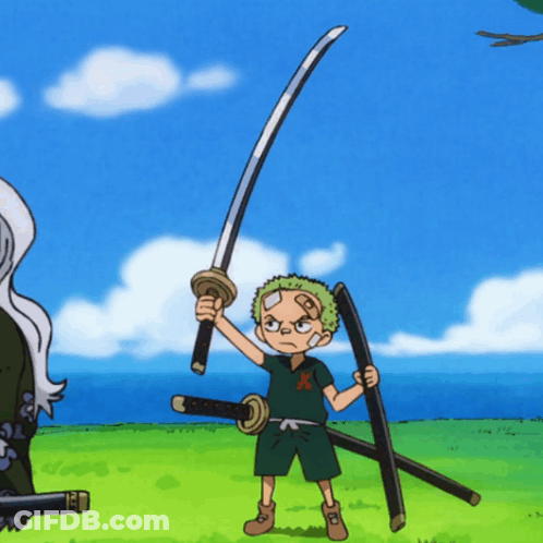 Young Boy Holding Two Swords GIF