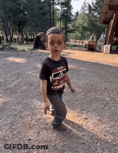 Young Boy In Black Shirt Fire Truck GIF
