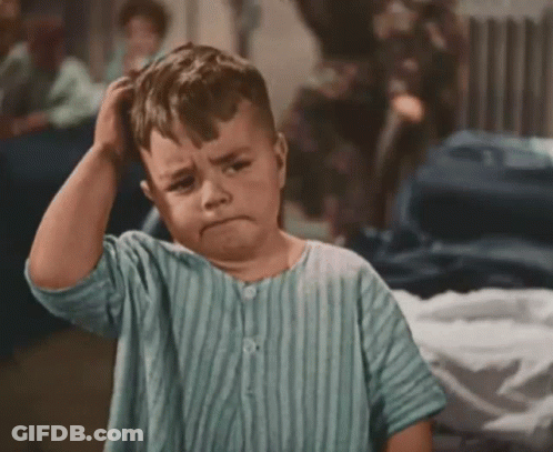 Young Boy In Blue And White Striped Shirt Scratching Head GIF