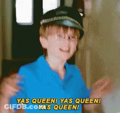 Young Boy In Police Hat Saying Yas Queen GIF