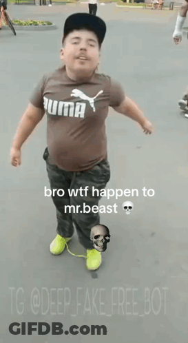 Young Boy In Puma Shirt Standing On Street GIF