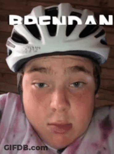 Young Boy In White Helmet With Name Brendan GIF