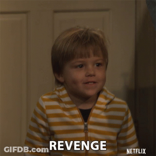 Young Boy In Yellow And White Sweatshirt Says Revenge GIF