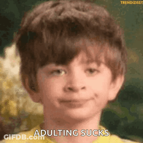 Young Boy In Yellow Shirt Saying Adulting Sucks GIF