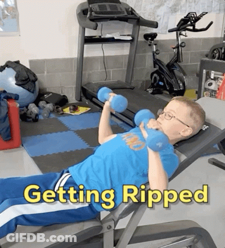 Young Boy Lifting Dumbbells Getting Ripped GIF