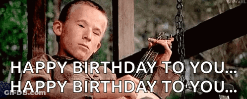 Young Boy On Swing Playing Guitar Saying Happy Birthday To You GIF