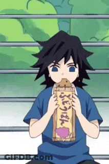 Young Boy Sitting On Bench Eating Sandwich From Bag GIF