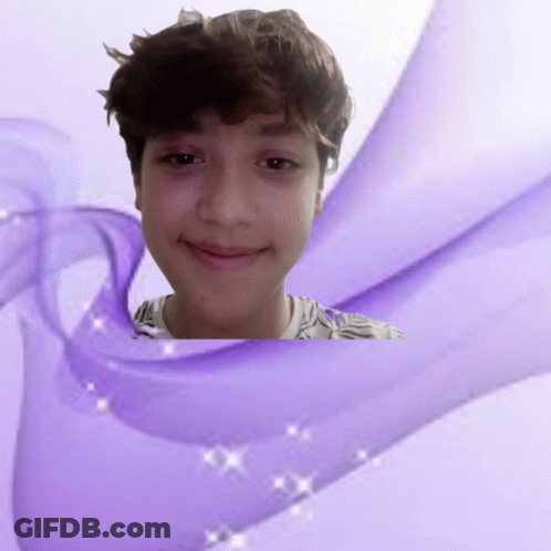 Young Boy Smiling In Purple And White Background GIF
