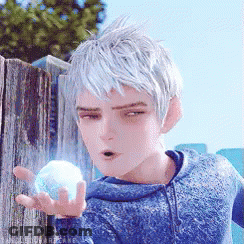 Young Boy With White Hair Holding Blue Ball GIF