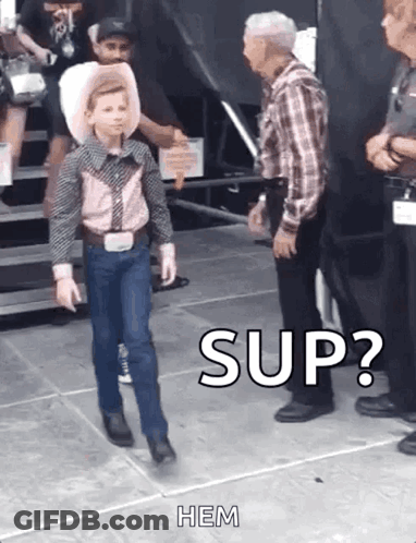 Young Cowboy Boy Walking Toward Man GIF