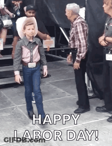 Young Cowboy Walking Stage Happy Labor Day GIF