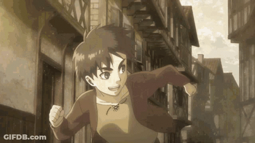 Young Eren Mikasa And Armin Running Around GIF