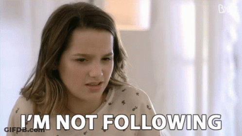 Young Girl Sitting At Table Saying I'm Not Following GIF