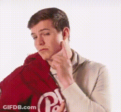 Young Man Holding Red Jacket Over Shoulder GIF