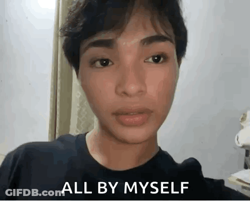 Young Man In Black Shirt Saying All By Myself GIF