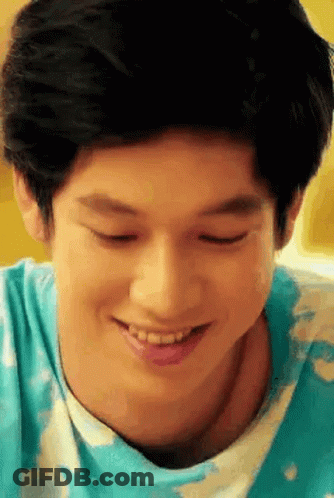 Young Man In Blue Shirt Smiling Eyes Closed GIF
