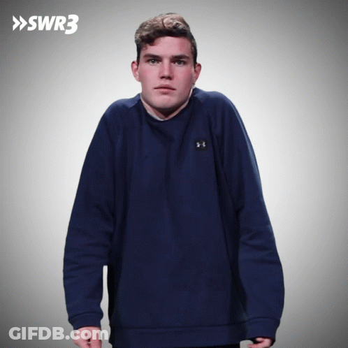 Young Man In Blue Under Armour Sweatshirt With SWR3 Logo GIF