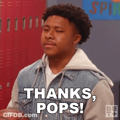 Young Man In Denim Jacket Holding Basketball Says Thanks Pops GIF