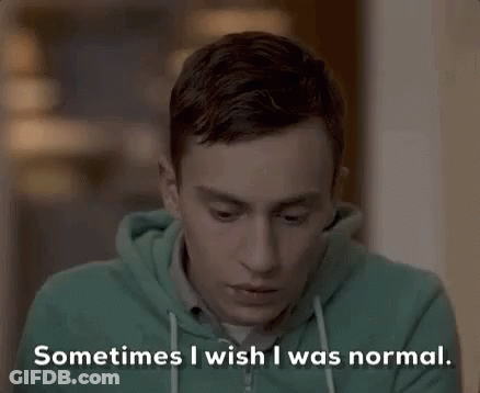 Young Man In Green Hoodie Wishes He Was Normal GIF