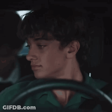 Young Man In Green Shirt Driving Car GIF