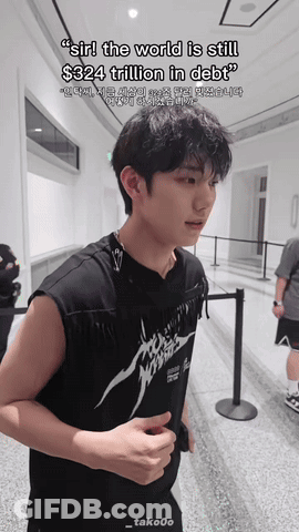 Young Man In Hallway Saying Sir The World Is Still $324 Trillion In Debt GIF