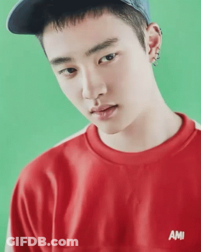 Young Man In Hat And Red Ami Shirt GIF