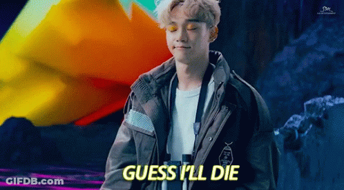 Young Man In Jacket Says Guess I'll Die In Yellow Letters GIF