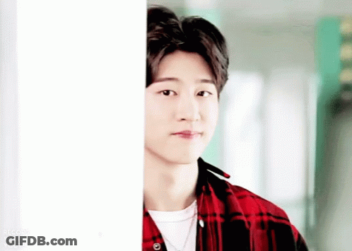 Young Man In Plaid Shirt Peeking GIF