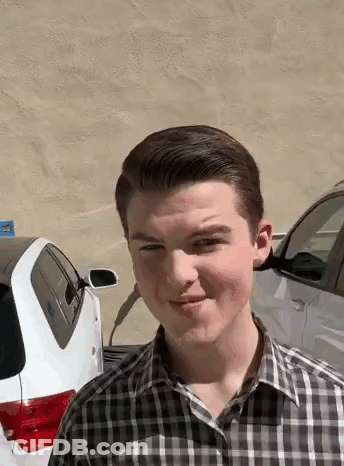 Young Man In Plaid Shirt Standing In Front Of Car GIF