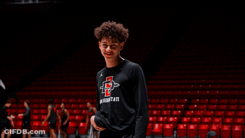 Young Man In San Diego State Shirt By Basketball Hoop GIF