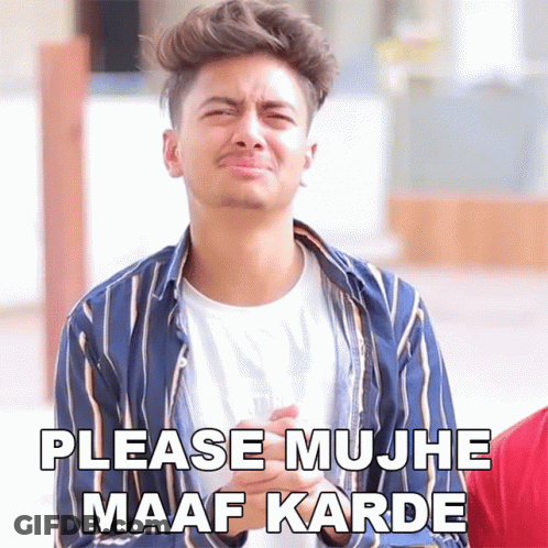 Young Man In Striped Shirt Making Face Saying Please Mujh Maaf Karde GIF
