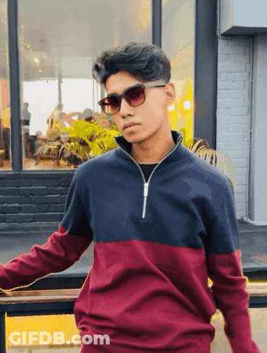 Young Man In Sunglasses And Maroon Sweater GIF