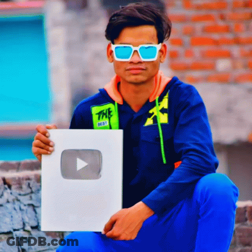 Young Man In Sunglasses Holding YouTube Play Button Saying The Best GIF
